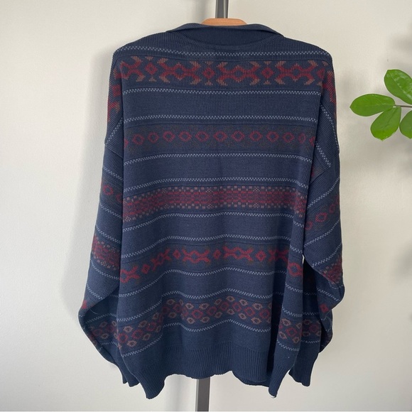 Vintage Northwest Territory Grandpa Knit Sweater With Collar Fair Isle Large - Picture 2 of 8